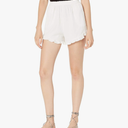 The Drop Women's Standard Ecru Ruffled Elastic Waist Shorts, S, White