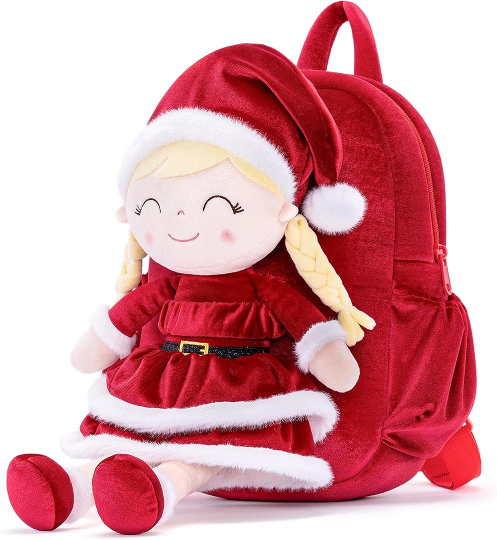 Gloveleya Plush Backpacks Toddler Backpack Removable Doll and Backpack Christmas Gifts Baby Girl Gift For 2 to 8 Years Girl Birthday Gifts With Red Doll (11 inches)