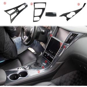 Carbon Fiber Center Console Dashboard Air Vent Gear Cup Holder Panel Cover Trim for Infiniti Q50 Q60 2014-2024