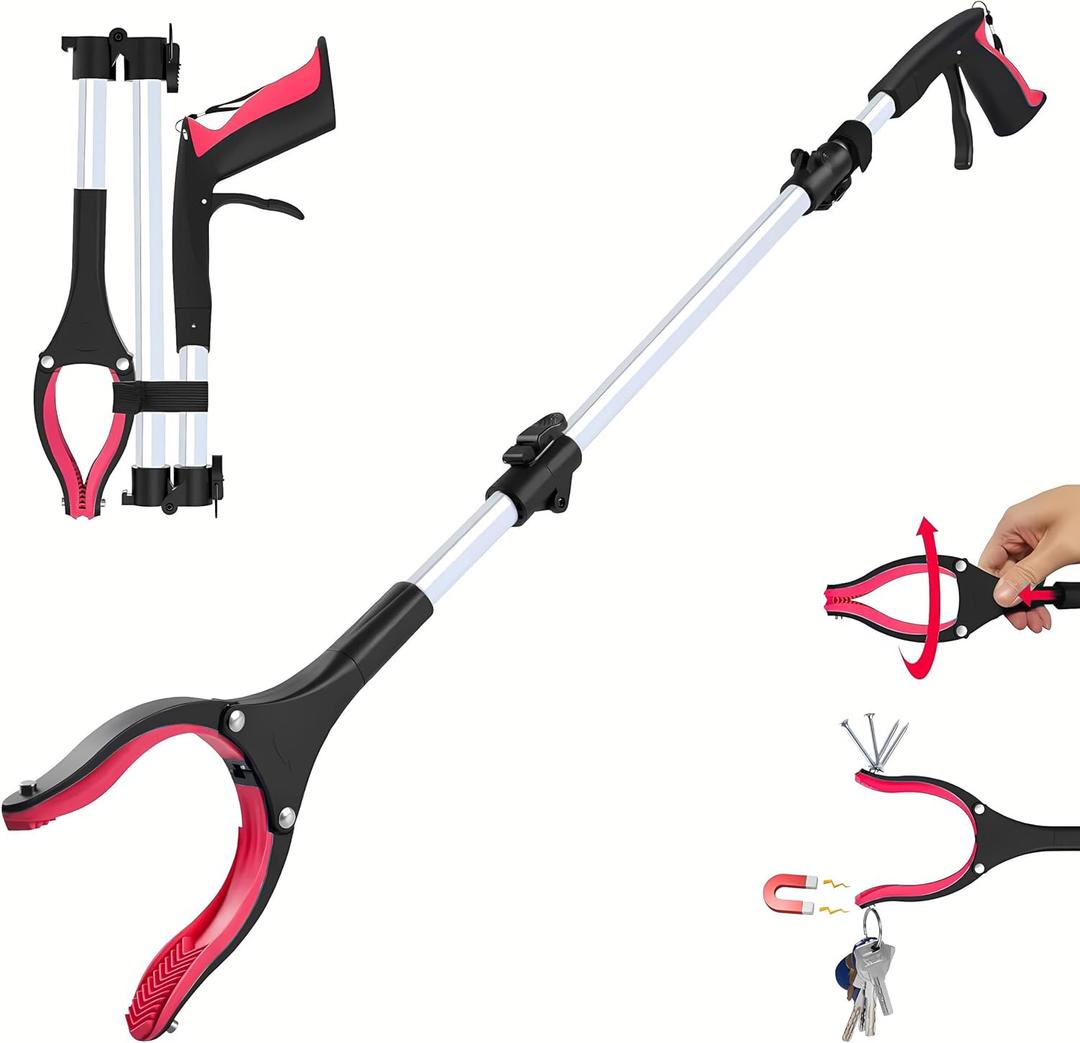 Grabber Reacher Tool - 43 Extra Long Foldable Gripper and Reaching Tool - Heavy Duty Pick Up Stick Grabbers for Seniors, Trash, Surgery Recovery Must Haves Gifts (Red-43in)