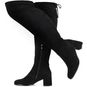 Vipost 2.5-inch Wide Calf Wide Width Thigh High Boots, Suede over the Knee Boots for Women, Plus Size Chunky Block Heel Round Toe Fall Boots with Side Zipper, Fall Winter Fashion 2025, size 7