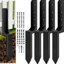 Heavy Duty Fence Post Anchor, Thickened Fence Post Repair Kit, Ground Stakes for Repair Tilted, Broken Wood Posts Support (4-Pack Black)