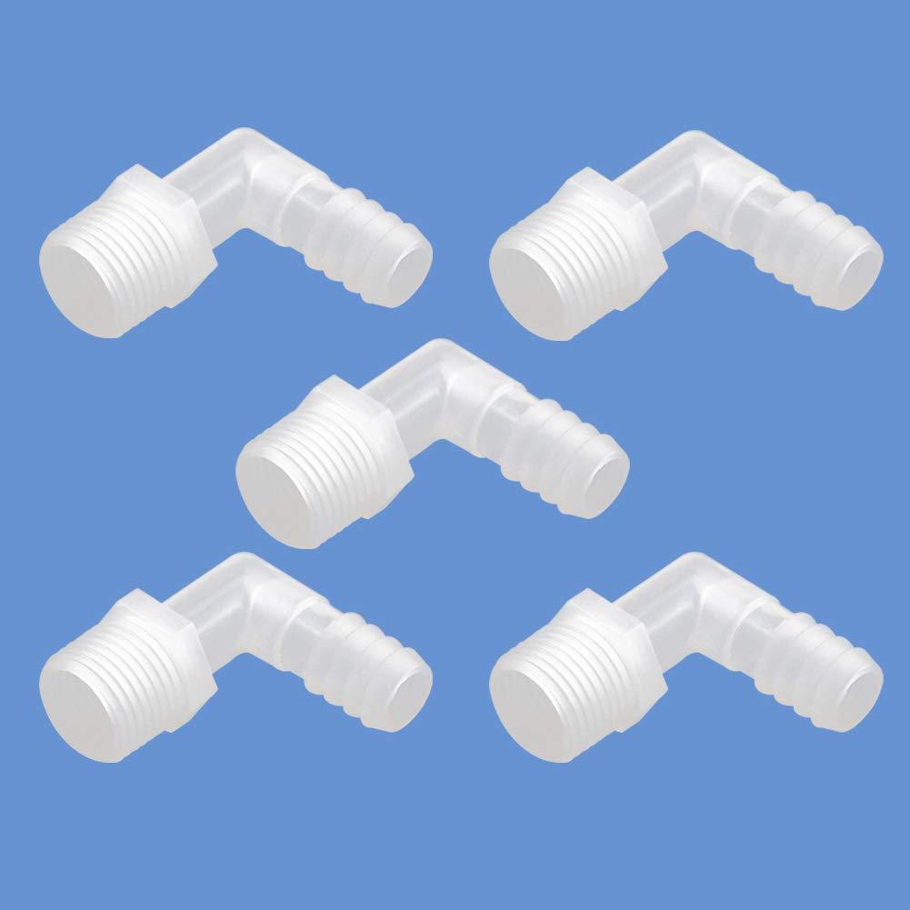 Quickun Hose Barb Fitting Elbow, 3/8" Hose Barb x 1/2" Male NPT Barbed Adapter for Fuel/AIR/Water/Oil/Gas/WOG(Pack of 5)
