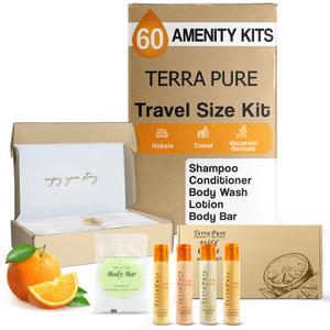 Terra Pure Amenity Kit | Boxed Hotel Toiletries | Bulk Set 1oz Travel Size Shampoo, Conditioner, Lotion, Body Wash & Bar Soap for Guest Hospitality AirBnB/Vacation Rentals | 60 sets per case