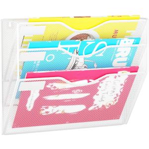 3 Pockets Hanging Wall File Organizer Mail Holder, Wall Mounted Paper Document Folder Holder, Clipboard Storage Organization Magazine Rack, White (3 Tier Non-Magnetic)