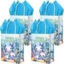 TAKEALOOKO 16 Pcs Axolotl Party Favor Bags - Axolotl Birthday Gifts Bags with Wrap Paper, Blue Cartoon Amphibian Themed Candy Goodie Bag for Kids Birthday Baby Shower Parties Supplies