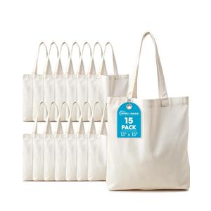 Simpli-Magic Canvas Tote Bags, 13"x15", Natural,15 pack