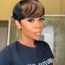 Pixie Cut Wig Human Hair for Women Highlight Brown Short Straight Wigs 100% Real Human Hair Pixie Cut Wig with Bangs Full Machine Made Color F1b33