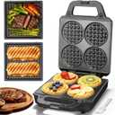 SugarWhisk 2 in 1 Mini Waffle Maker with Removable Plates, Panini Press Sandwich Maker, Sandwich Press, Waflera Electrica, Sandwichera Electrica, 4 X 4 Inch Classic Waffle Maker for Kids, Graphite
