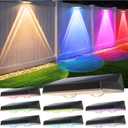 Solar Fence Lights Outdoor - 8 Pack RGB Fence Lights Solar Powered, 7 Color Modes & Warm White, IP67 Waterproof Dusk to Dawn Solar Powered Lights 12+ Hours for Fence/Backyard/Wall/Step/Patio/Deck