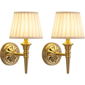 KDG Cordless Wall Sconces Set of 2, Small Wireless 5200mAh Rechargeable Battery Fabric LED Wall Lamps, Portables Lightings for Wall Painting, Living Room, Bedroom, Hallway, Gifts, Night Light (Gold)