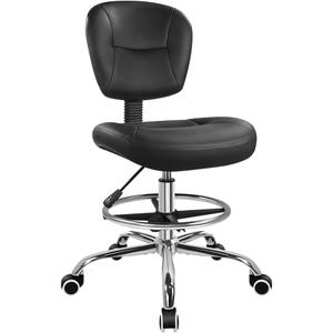 Drafting Chair with Back Footrest Adjustable Office Stool Chair 360 Swivel Rolling Stool with Wheels Desk Chair with Backrest for Drafting Office Lab Studio Counter Bedroom Kitchen Shop (Black)