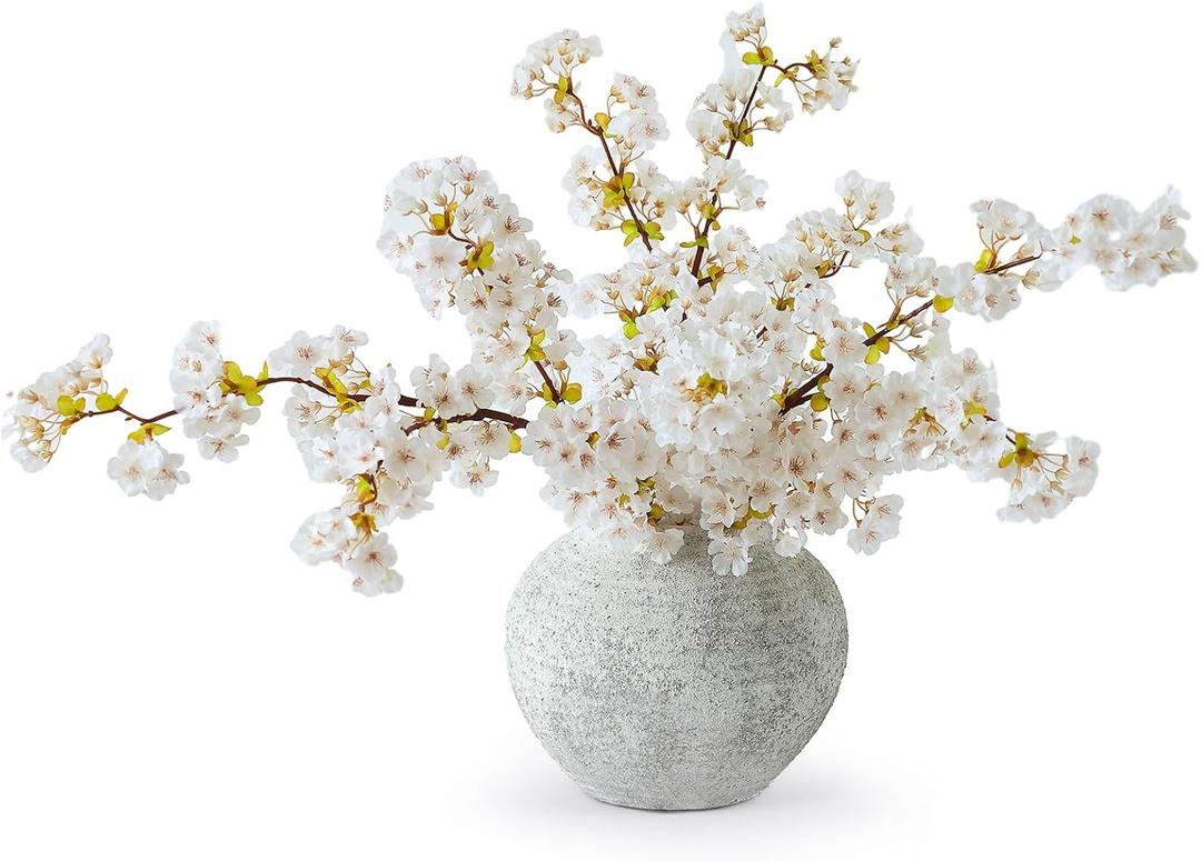 mizii 3Pcs Artificial White Cherry Blossom Branches 40" Fake Silk Cherry Blossoms Flowers with Long Stem for Wedding Decorations Table Centerpieces Vase Arrangement Home Decor (White)