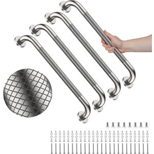 4 Pack 24 Inch Shower Grab Bar, YuanDe Brushed Nickel Bathroom Grab Bar Handle w/Anti-Slip Knurled Grip, Stainless Steel Bath Balance Bar, 1.25" Diameter Safety Hand Rail Support,Handicap Elderly