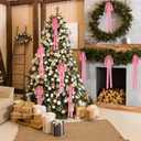 8PCS Velvet Christmas Bows, 23.6 x 15.7 Inches Christmas Velvet Bows, Large Vintage Pre Tied Velve Bow Ornaments for Xmas Staircases Wreaths Fireplaces Xmas Indoor Decoration (Pink)