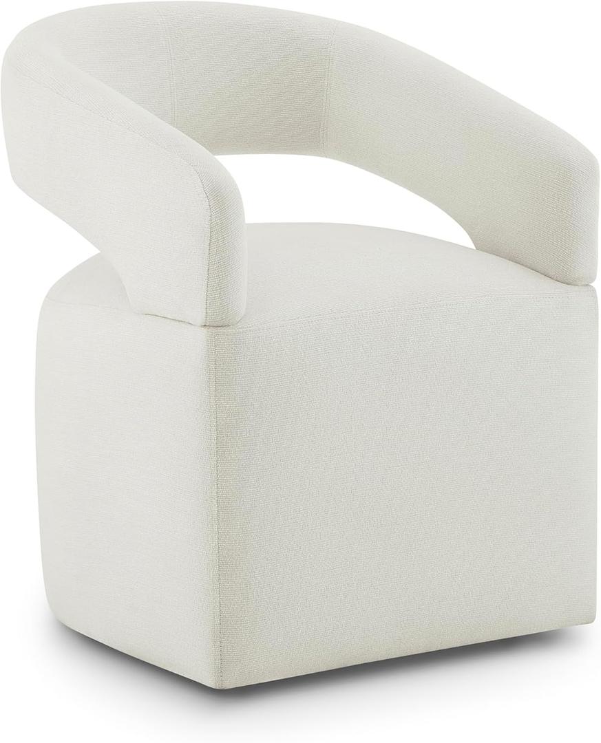 Upholstered Dining Chair with Removable Casters Barrel Side Armchair with Rollers for Diningroom Bedroom Livingroom Reading Room, Ivory, 1PCS