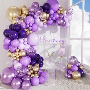 147pcs Purple and Gold Balloon Arch Kit, Party Decorations with Purple Light Purple Dark Purple Metallic Purple Balloons for Birthday Wedding Baby Shower Party Decoration Women