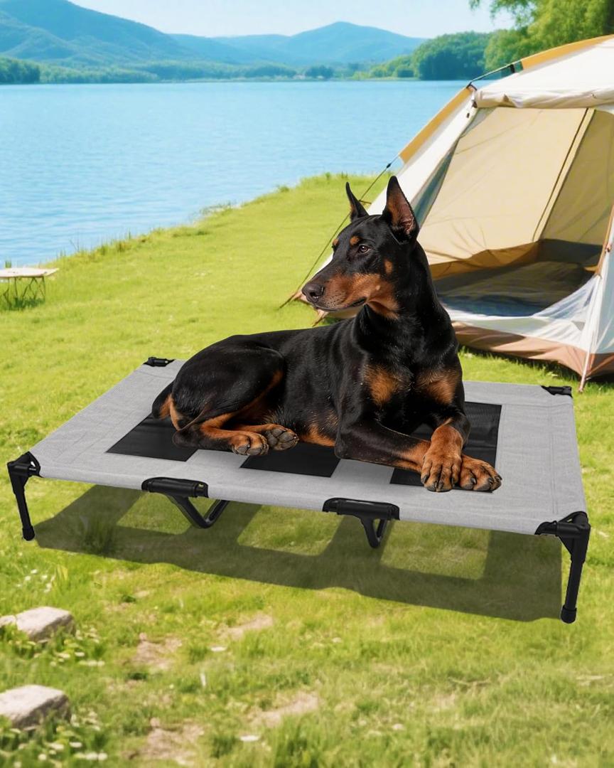 Elevated Dog Cot Bed with Durable Steel Frame&Breathable Mesh Cooling Surface, Easy to Clean, Raised Dog Cot Bed for Indoor&Outdoor Use,49x32x8 InchesGrey Dog Bed,Size L.