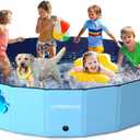 COMMOUDS 87Inch Foldable Dog Pool, Ectra Large Hard Plastic Dog Kiddie Swimming Pool, Collapsible Pet Bath Tub Wading Pools for Kids and Puppy Small Medium Large Dogs(87inch.D x 16inch.H)