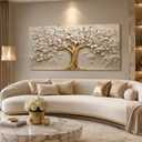 Large Tree of Life Canvas Wall Art,Gold Flower Painting Picture Wall Decor, Elegant Trees Poster Print Artwork for Living Room Bedroom Office Home Decoration 16 x32 inches