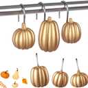 Weysat 12 Pcs Pumpkin Decorative Shower Curtain Hooks Fall Shower Curtain Rings Hanger Stainless Steel Resin Thanksgiving Bathroom Hook for Halloween Farmhouse Rustic Bathroom Decor(Gold,Pumpkin)