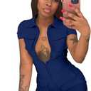 Halfword Womens Sexy Bodycon Romper Zip Up Solid Color Short Pants One Piece Jumpsuits Clubwear with Multiple Pockets, size 2XL