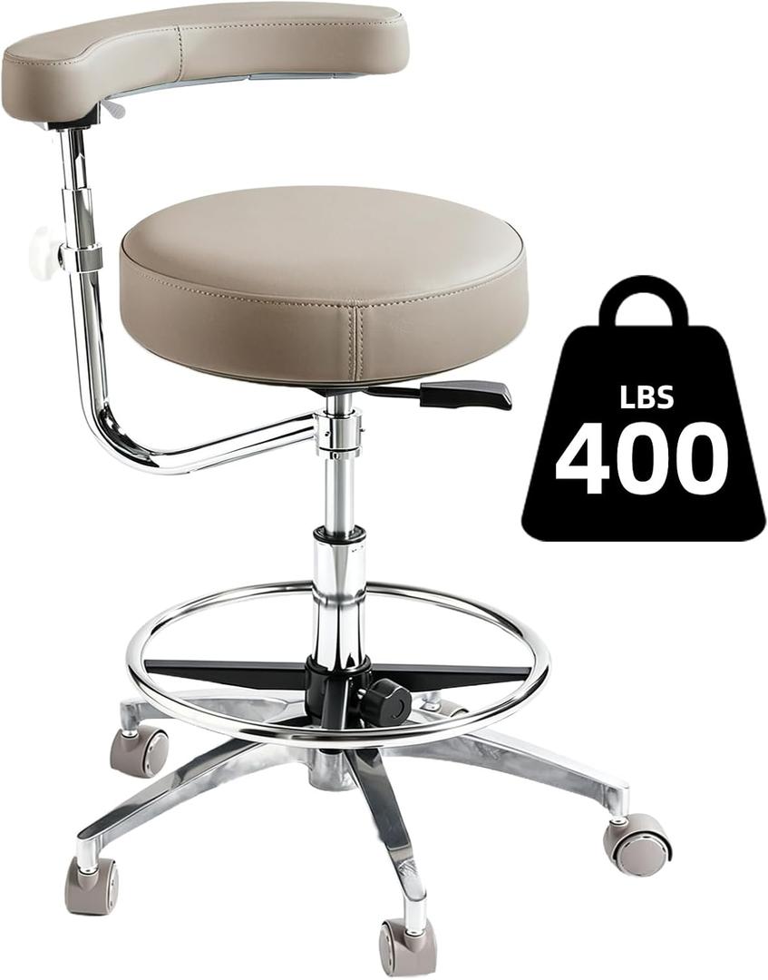 Ergonomic Dental Stool with Adjustable Height & Rolling Base - Comfortable Dentist Chair for Hygienists, Assistants, & Medical Professionals - Grey