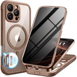 BERFY for iPhone 16 Pro Max Case, Compatible with MagSafe, Built-in Privacy Screen Protector, Camera Protection, Shockproof Full Body Phone Case 6.9", Clear Desert Brown