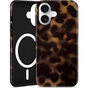 Jusy Compatible with MagSafe Brown Tortoise Shell Print Phone Case for iPhone 16, Amber Trendy Luxury Magnetic Soft TPU and Hard PC Protective Phone Cover for Women Girls - Tortoise Shell