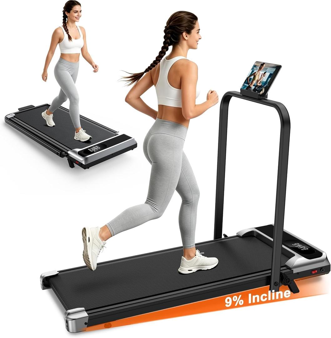 Walking Pad Treadmill for Home - 3.0HP Tread Mills with with 9% Incline, Compact Walk Pad Running Machine Handle Bar Indoor Foldable for Small Spaces Under Desk Office