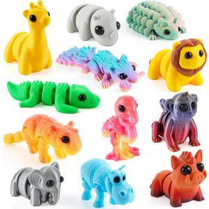 JOYIN 12PCS Safari Animal 3D Printed Toys, Mini Animals 3D Printed Toys, Cute Articulated Flexible Figurines Fidget Toys for Party Favors Classroom Desk Pets Home Decor