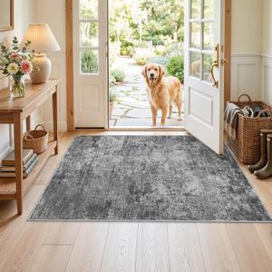 Washable Abstract Entryway Rug 3x4: Indoor Modern Non-Slip Kitchen Rugs Low Pile Stain Resistant Carpet for Entrance Hallway Soft Thin Floor Decor Mat for Bedroom Bathroom(Black/Grey/White, 3X4)