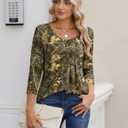 Zeagoo 3/4 Sleeve Tops for Women Crew Neck Blouses Pleated Casual Shirts Fall Work Clothes 2025 (Large)