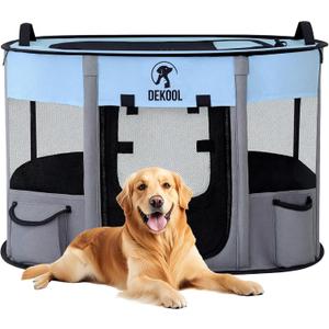 Foldable Dog Cat Playpen, Portable Dog Crate for Puppies, Cat, Puppy Play Pen for Indoors, Kennel Tent Crate for Indoor Outdoor Travel Camping Use with Carrying Case (Blue, L)