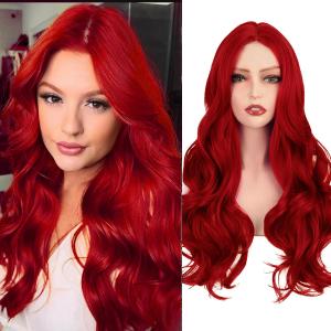 Red Wig for Women Long Wavy Wigs Middle Part Curly Wavy Wig Natural Looking Synthetic Heat Resistant Fiber Wig for Daily Party Use
