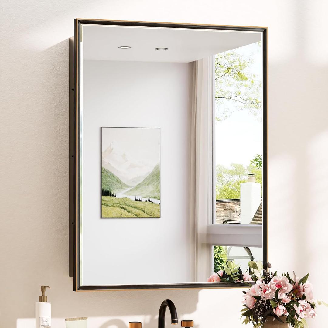 TokeShimi 20 x 26 Bathroom Medicine Cabinet with Mirror Beveled, Aluminum Framed Recessed Medicine Cabinet with Mirror Oil Rubbed Bronze Mirrored with Storage Adjustable
