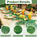 4Pcs Artificial Palm Leaves Table Runners 72 + Inches Long, Table Runner Faux Palm Leaf with 24 Willow and 24 Monstera Leaves, Green Runners for Tables for Hawaiian Jungle Summer Party Decor