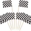 Pangda 100 Pack Checkered Racing Flag Toothpicks Cupcake Picks Toothpick Flag Dinner Race Car Cake Toppers Decorations Party Supplies