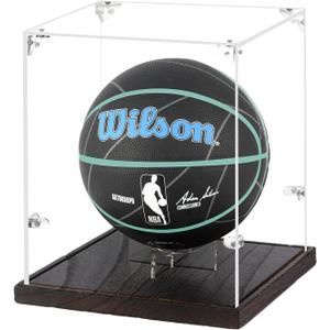 Mini Basketball Display Case with Solid Wood Base, 8-Inch Mini Basketball Display Case for Autographed Mini Basketballs, Memorabilia Display - Sports Collectible Storage for Mini Basketball Collectors