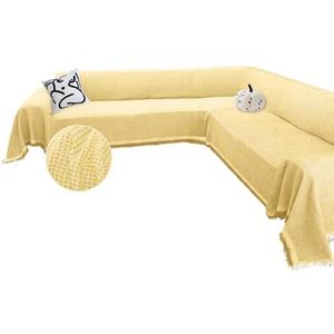 Arfntevss Sectional Couch Covers Waffle L Shape Sofa Cover with Tassel Boho Corner Sectionals Couch Cover Washable U Shaped Sofa Slipcovers Soft Reversible Furniture Protector (Large, Yellow)