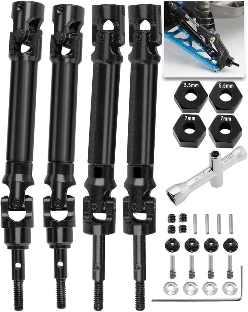 4PCS Stainless Steel Drive Shaft CVD Upgrades Part for 1/10 Stampede VXL 4X4,Rustler VXL 4X4,Slash VXL 4X4 Platinum Ultimate,Hoss VXL 4X4 4WD,ARRCat Front Rear #45 Drive Shaft with Hex,Black