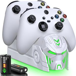 Charging Station Compatible with Xbox One Controller w 2X 5520mWh Batteries,Fast Charging Rechargeable Battery Pack USB Charging Dock Compatible with Xbox Series S/X/One S/X-White