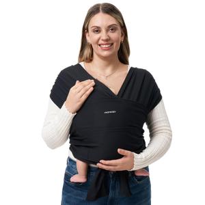 Momcozy Baby Wrap Carrier, Easy to Wear Infant Carrier Slings, Lightweight Hands Free Baby Sling, Adjustable Baby Carriers for Newborn to Toddler 8-35 lbs, Black (White, L)