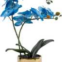 17 Artificial Orchid Flowers Potted,Realistic Faux Blue Flowers in Pots for Bathroom Kitchen Home Office Living Room Table Decor Indoor Outdoor