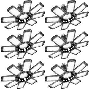 Garage Light 6 Pack - 240W 24000LM 6500K Garage Lights Ceiling LED with 8+1 Deformable Panels, E26/E27 Screw Socket in LED Shop Light for Workshop, Basement, Gym, Barn, Warehouse etc Bay Lighting