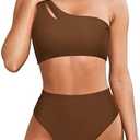 MOOSLOVER Women Cutout One Shoulder High Waisted Bikini High Cut Two Piece Swimsuits XL