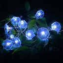 Solar Flower String Lights Outdoor waterproof - Petunia Blue Morning Glory Flowers, 10 Brightness LEDs, 12.5Ft, 2 Modes - Ideal Outdoor Decorative Lighting for Garden, Fence, Yard, and Trees
