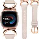 Minyee Leather Bands Compatible with Fitbit Versa 4/Versa 3/Fitbit Sense 2/Sense Band Women, Slim Thin Dressy Designer Premium Leather Strap with C-Shape Metal Buckle for Versa 3 4 Sense 2 Smartwatch