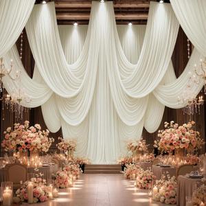 20x40FT Ivory Ceiling Drapes for Weddings, Wrinkle Free Extra Long Drapery, 60"W x 480"L