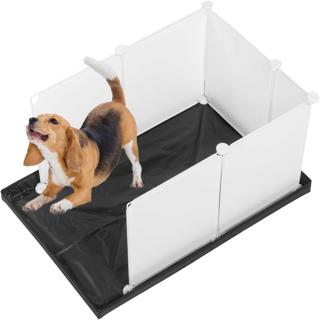 MEEXPAWS Dog Pee Pad Holder Large with Dog Litter Box Enclosure Splash Guard, Foldable Liner Base 33'' x 23'', Indoor Potty, DIY Cat Litter Box Enclosure, Litter Box with High Walls (Large, 28L  21.5W x 18H inch)